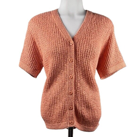 Liz Claiborne Preppy Button Down Sweater Classic Short Sleeve Cardigan Petite Sm - Picture 1 of 8